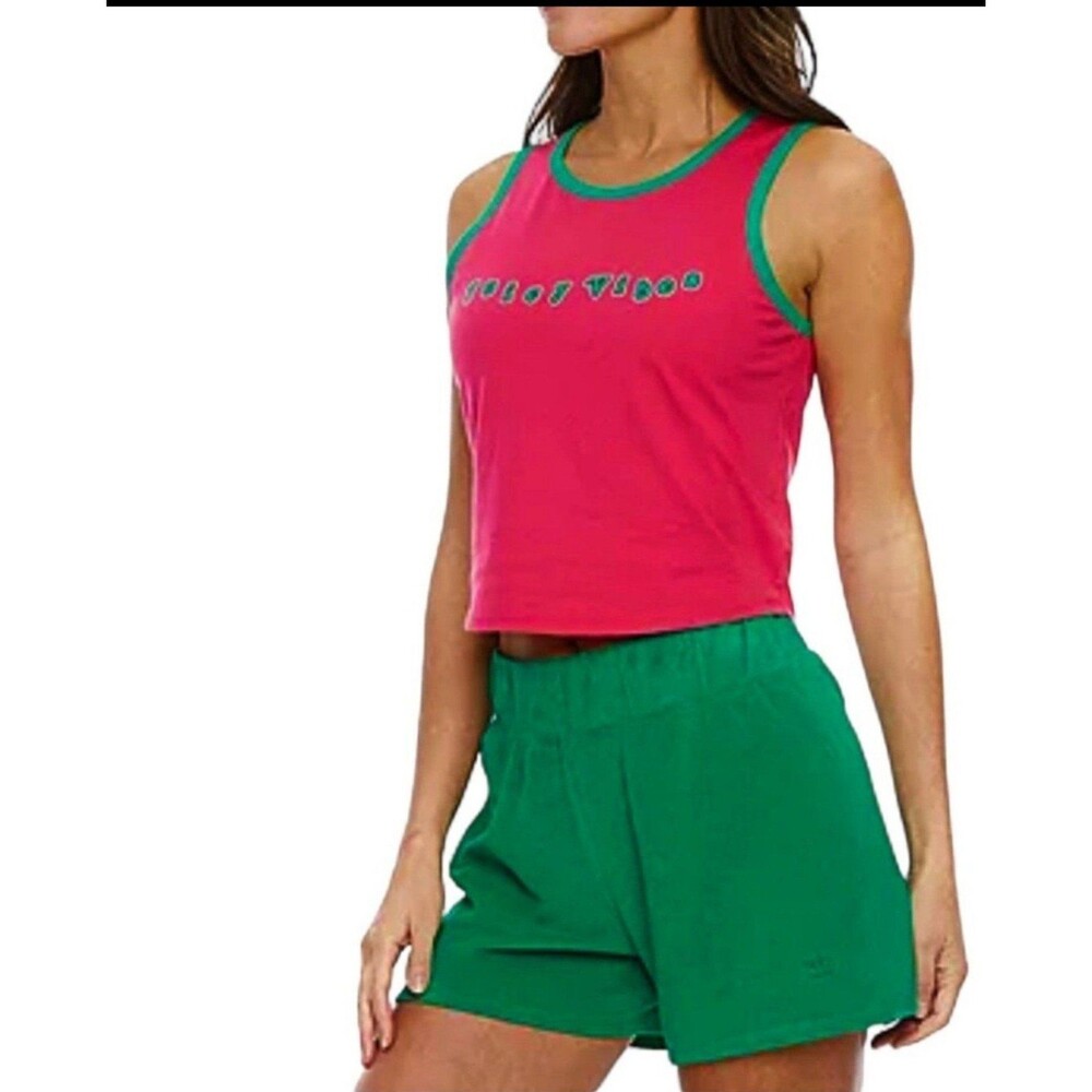 NWT Juicy Couture Ringer Womens Crew Neck Sleeveless Tank Crop Top Size M